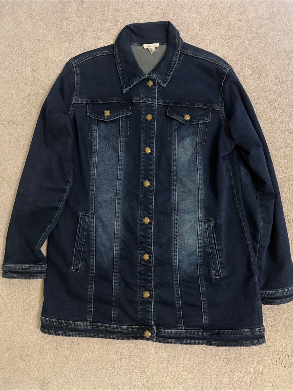 Women's Dark Navy Denim Jacket - Long Jean Coat